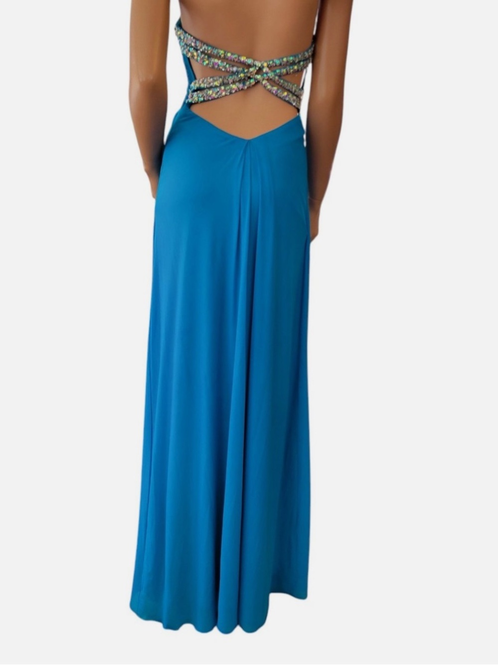 Open Back Blue Sequin Prom Dress